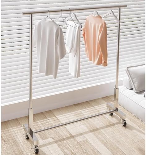 Heavy Duty Clothing Rack on Wheels - Stainless Steel Garment Rack for Hanging Clothes, Freestanding Commercial Display Rack, Ideal for Bedroom & Retail (150x40x150cm)