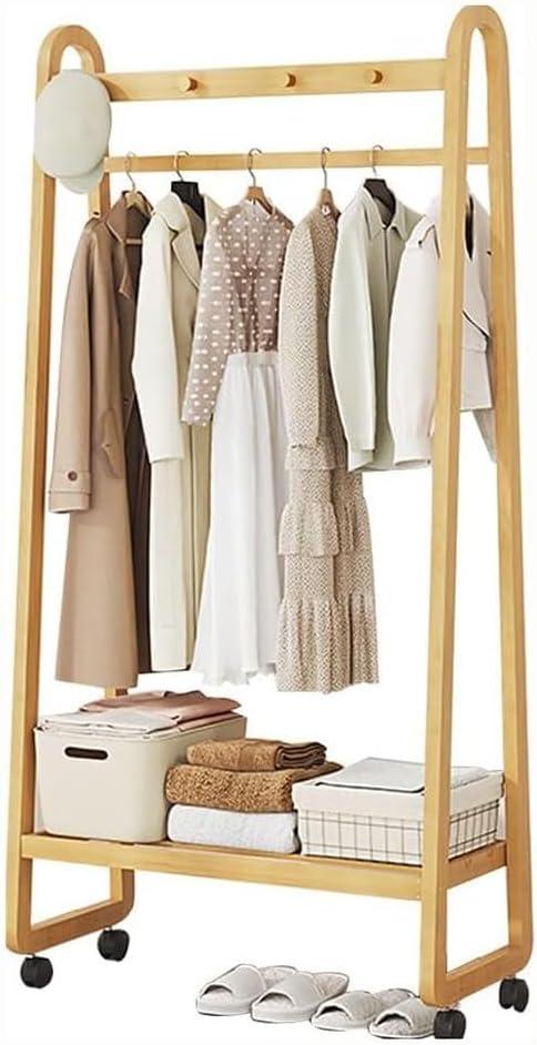 Slide Out Pants Rack Closet Hanger Bar Pull Trousers Tie Belts Scarf Racks Top Mounted Wardrobe Clothes for Closet Retractable,Bamboo Garment Rack Freestanding Clothes Hanging Rack Bamboo Co