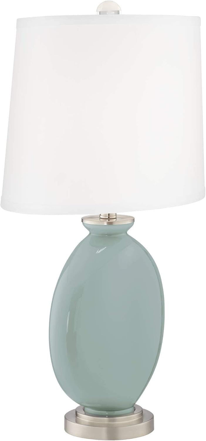 Color + Plus Carrie 26 1/2' Tall Round Modern Coastal Table Lamps Set of 2 Aqua-Sphere Blue Brushed Nickel Finish Glass White Shade Living Room Bedroom Bedside Nightstand House Office Home Reading