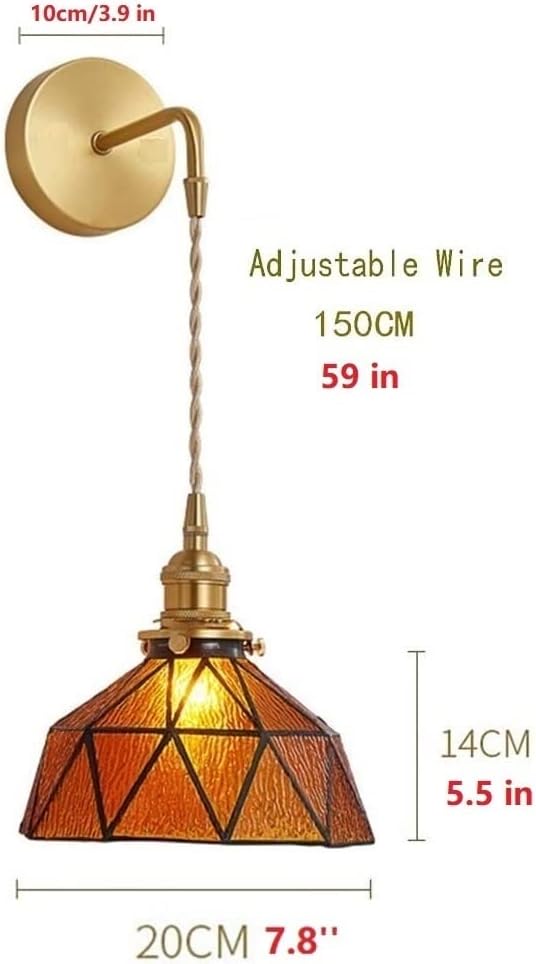 Tiffany Wall Sconces Battery Operated Set of 2,Indoor Wireless Wall Lights with Remote,Brown Glass shade Vintage Hanging Wall Lighting Fixture Wall Decor for Bedroom Bathroom Living Room Hallway