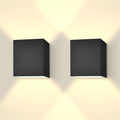 LUXRITE Square LED Up and Down Wall Sconces Set of 2, Metal, 5CCT 2700K | 3000K | 3500K | 4000K | 5000K, Modern Indoor and Outdoor Wall Light, 15W, 1000LM, IP65 Waterproof, ETL Listed - Black