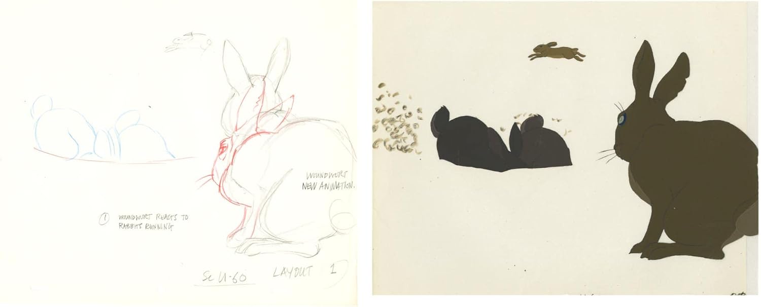 2 lot Watership Down 1978 production Animation Cel AND Drawing 127-34