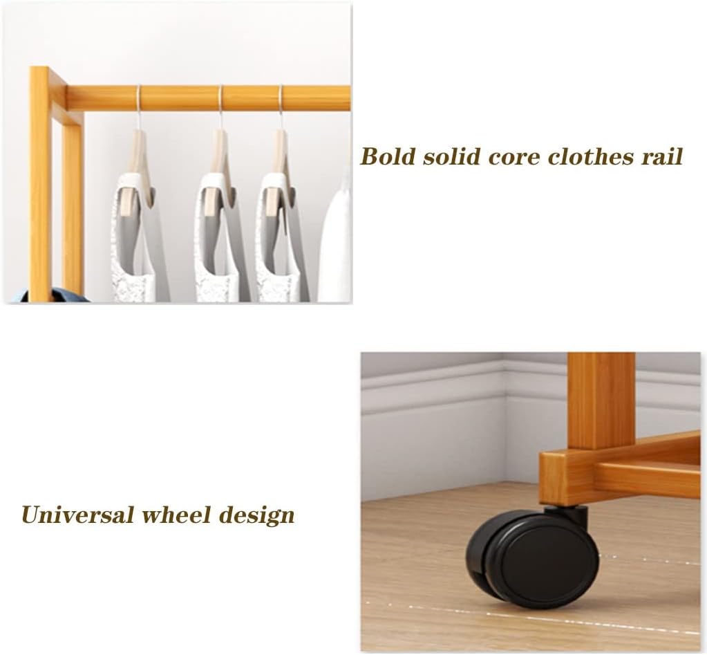 Large Bamboo Garment Rack, Hanging Shelves with Rollinge Wheels, Standing Clothes Storage Wardrobe/90 * 30 * 170Cm (90*30*170cm )