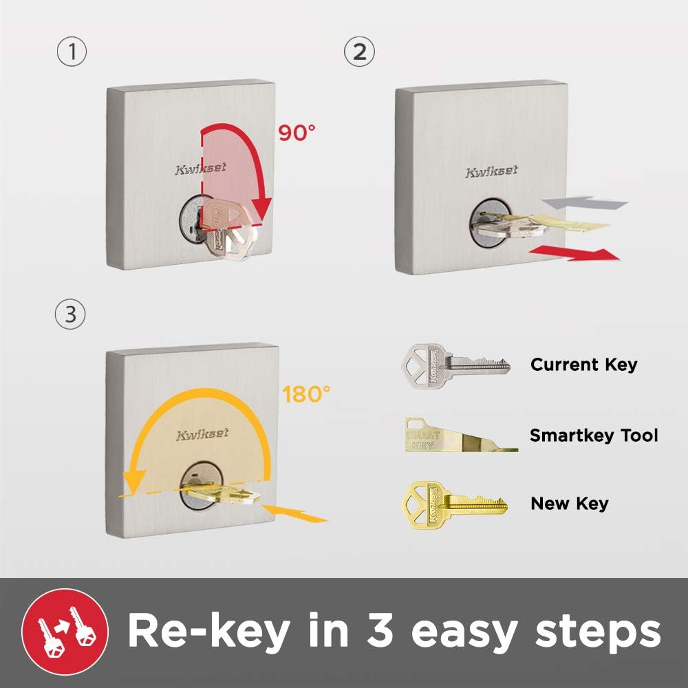Kwikset Montara Front Door Lock Handle and Deadbolt Set, Entry Handleset Exterior with Interior Doorknob, Satin Nickel, Pick Resistant SmartKey Rekey Deadbolt Security, with Microban Protection