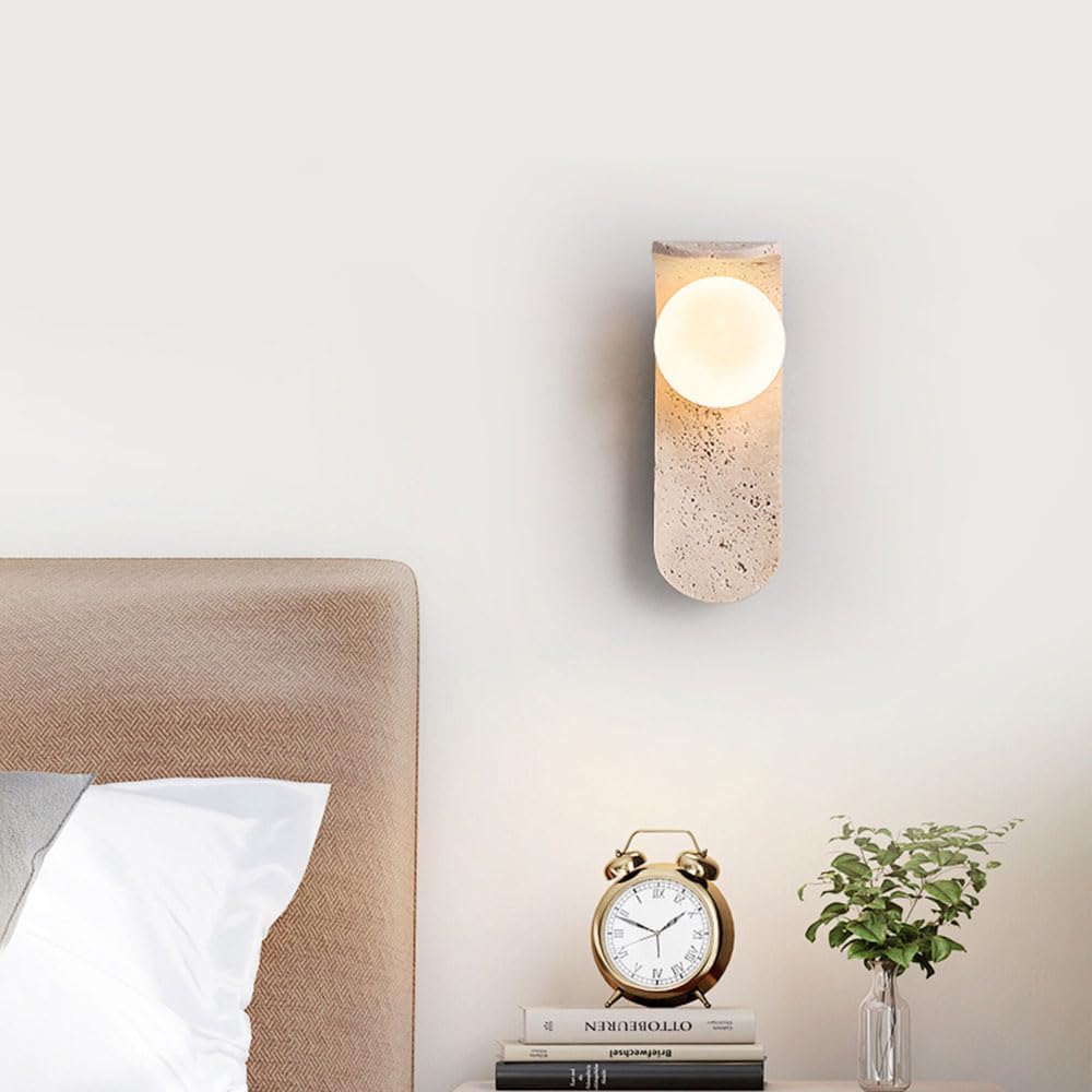 Wall Mounted Reading Lamp Home Decor Living Room Wall Mount Sconce Set of 2 G9 Wall Decor Yellow Travertine Stone Wall Mount Lamp Bedroom Wall Light Fixtures with Glass Ball