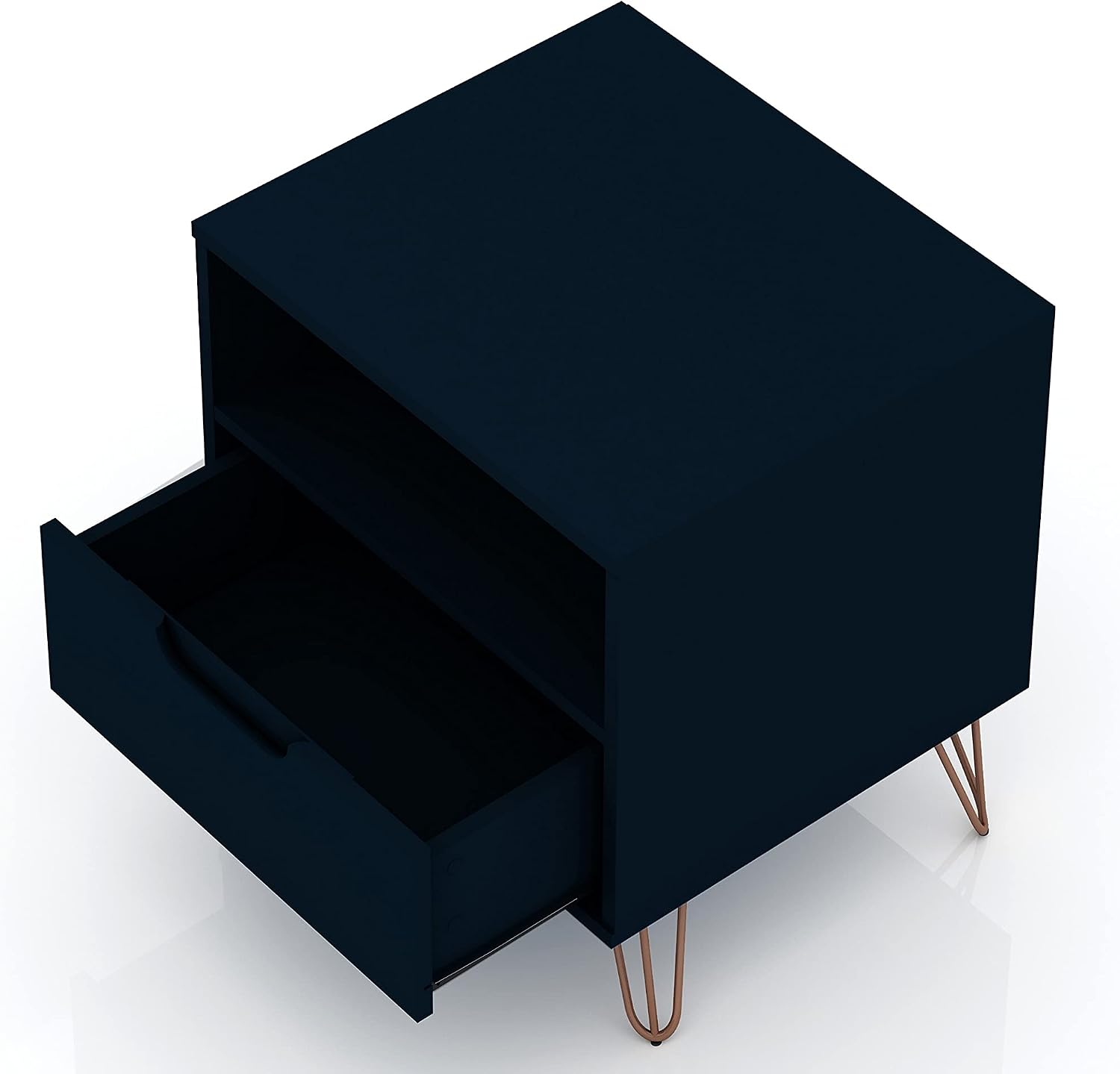 Manhattan Comfort Rockefeller Nightstands Set of 2 with Drawer and Cubby, Ideal for Bedroom and Living Room, Bedside Table with Mid Century Modern Design, Functional Storage Organizer, Blue