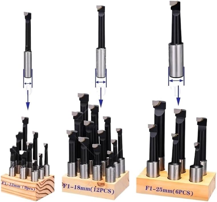 F1 Boring Hole Boring Bar Set Tungsten Carbide Bar Boring Head MT3 MT4 R8 BT NT Boring Bar Set Boring Device F1 Boring Tool(F1-18mm(12PCS))