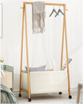Foldable Clothes Hanging Rack, Bamboo Garment Rack On Wheels, for Bedroom Living Room, Space Saver,100 * 37 * 146cm