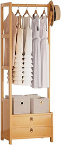 Floor-Standing Solid Wood Rotating Coat Rack，Bamboo Garment Rack with Hanging Rod and Storage Shelves, Free Standing Open Wardrobe Organizer for Bedroom, Hallway, and Closet - Stylish and Du