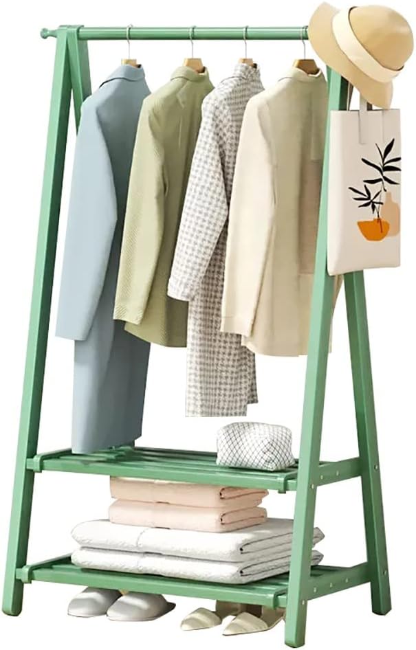 Bamboo Clothing Garment Rack, Heavy-Duty Open Storage Wardrobe with 2-Tier Shoe nizer, Stylish Coat Rail for Efficient Clothes Hanging and nization