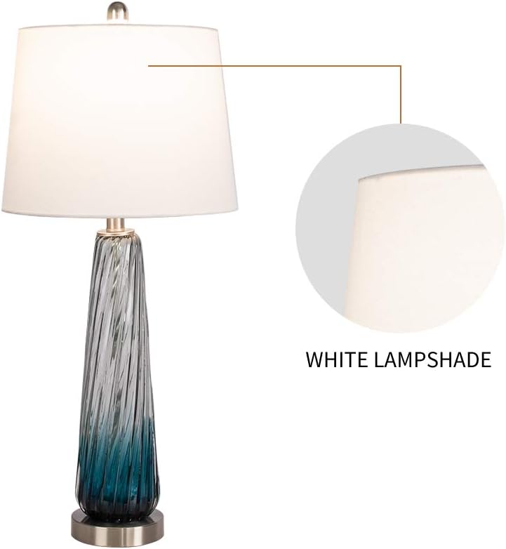 Maxax 29' Coastal Glass Table Lamps Set of 2, Modern Blue Bedside Lamps for Living Room 3 Way Dimmable Tall Glass Bedroom Lamp for Nightstand