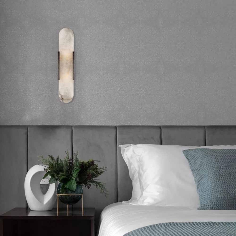 Natural Alabaster Wall Sconces Set of 2 Marble Wall Lamp Bathroom Vanity Light Fixtures Alabaster Sconce Lighting White Stone Wall Mount Lamp for Bedroom Living Room Hallway Stairs Kitchen