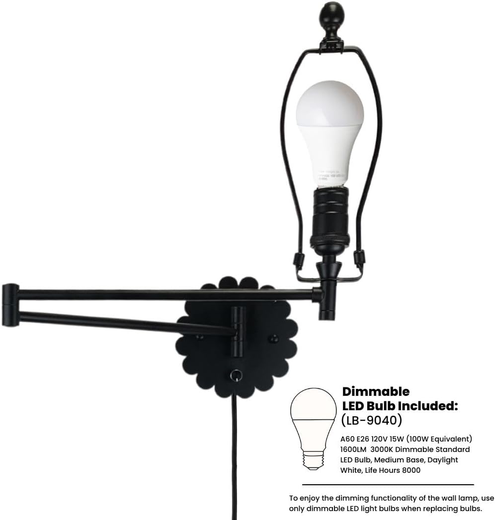 Royal Designs, Inc. Set of 2 Scalloped Swing-Arm Dimmable Wall Lamp - Black Lamp with Beige Scallop Hardback Lampshade