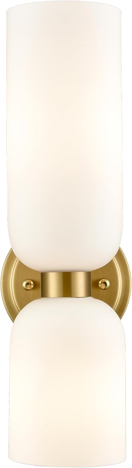 DEYNITE Gold Wall Sconces Set of Two 2-Light Modern Wall Light 3.93'(W)*14.2'(H) Bathroom Vanity Light Milky White Glass