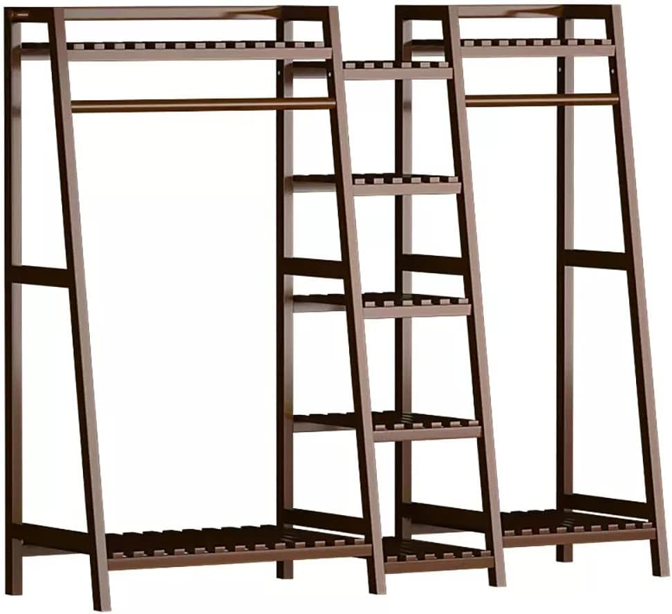 POLGDW Bamboo Freestanding Coat Rack with Top Shelf and Shoe Rack Garment Rack for Clothes Hanging Rod Open Wardrobe Closet nizer for Bedroom and Hallway