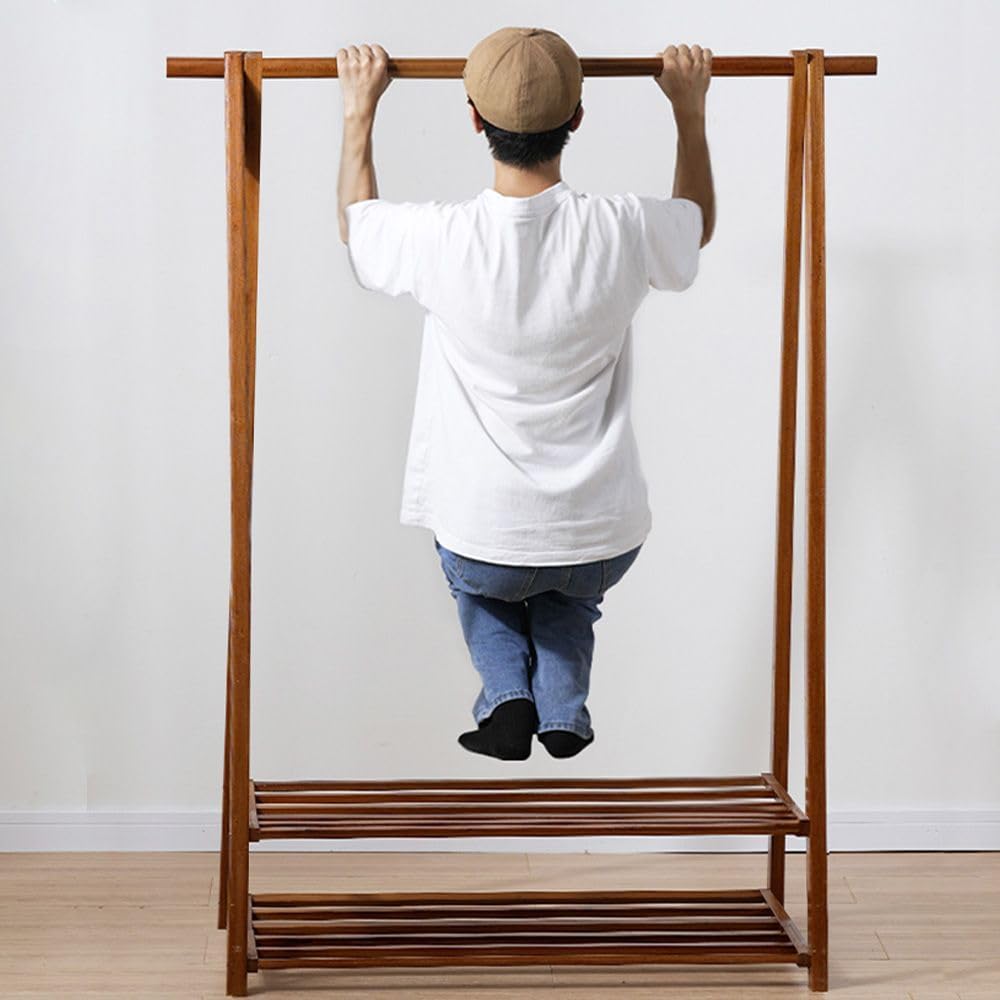 HomeLava Clothes Rack Portable Heavy Duty Garment Rack for Hanging Clothes, Free Standing Closet Organizers with 2 Tiers Shelves for Cloakroom Bedroom Laundry Room (Rustic Brown, 33.8'')