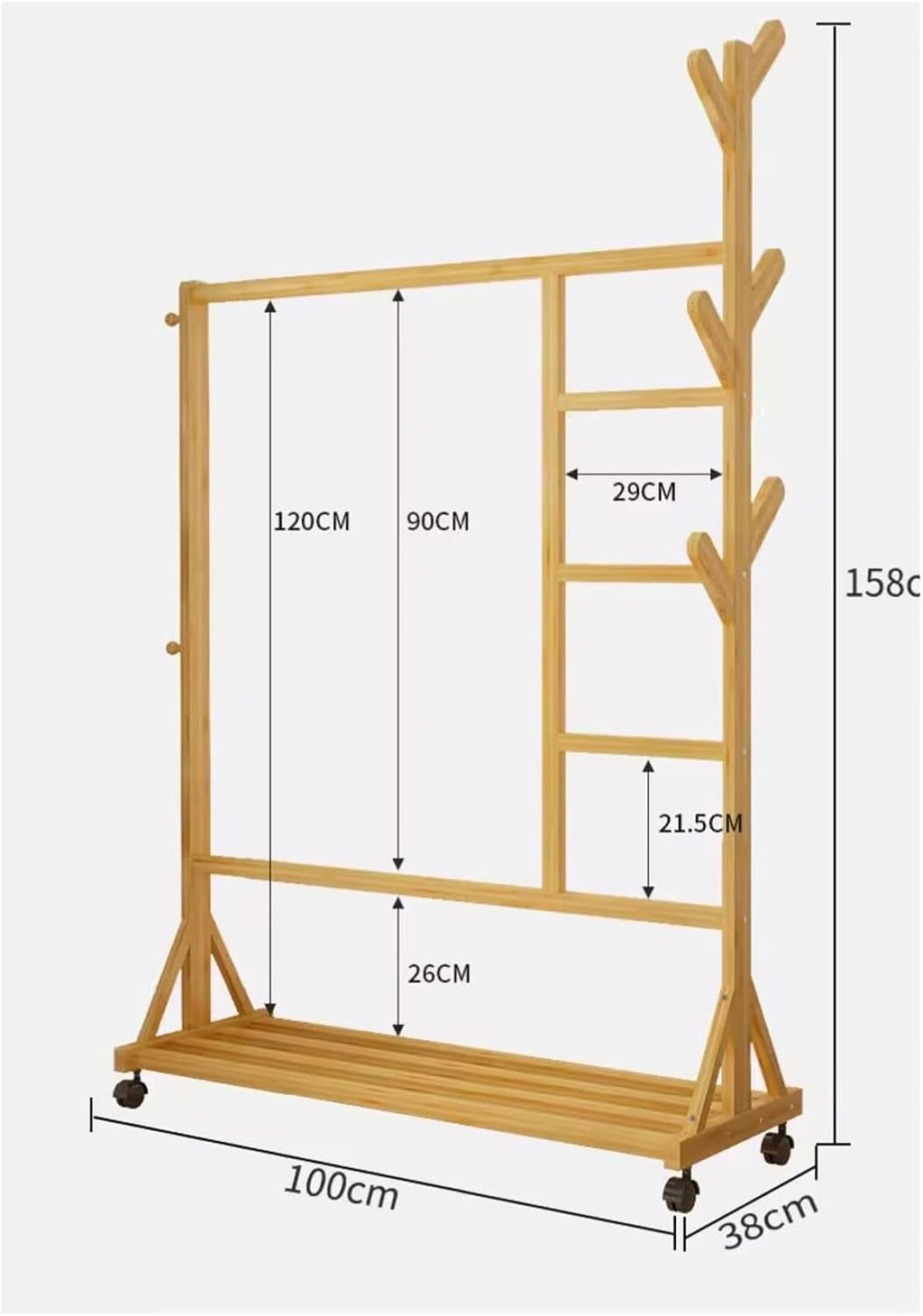 Clothes Rail Garment Rack Bamboo Coat Rack,Freestanding Home Drying Rack Floor Hanging Clothes Rack Hat Handbag Hanger Hall