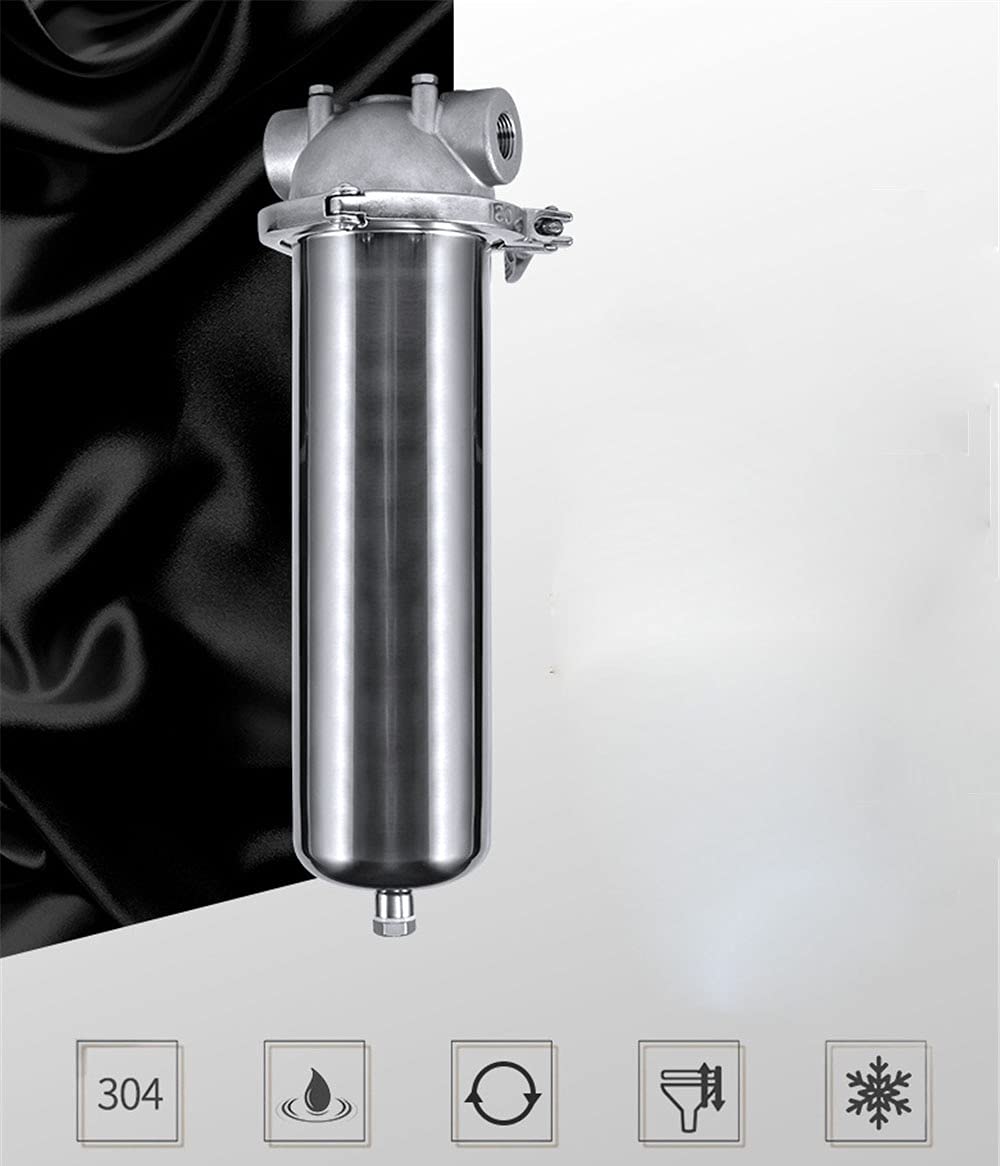 Front Filter SS304 Stainless Steel Well Water Tap Pipe Central Water Purifier Pre-filter 10'/20' DN15 with Drain Outlet - (Thread Specification: 20inch QuickClamp)