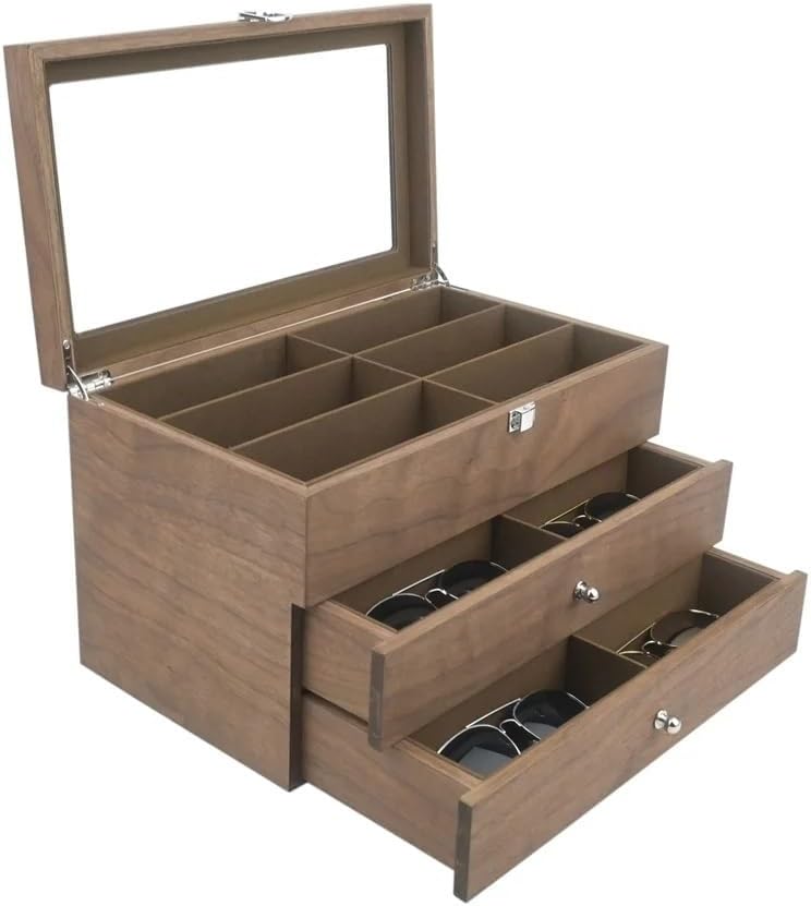Eyeglasses Stand 18 Grids Sunglasses Organizer Box Wooden 3 Layer Glasses Storage Box Jewelry Sunglasses Eyewear Display Case Box Eyewear Display Rack
