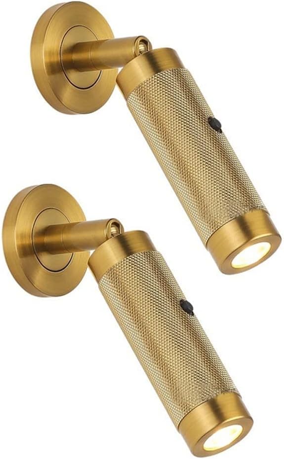 Modern Adjustable Bedside Reading Light Set of 2 Wall Lamps, LED Cylinder Aluminum Wall Lights Scocnes with Switche for Indoor Bedroom LIiving Room Lámpara de Pared (Color : Brass, Size : 4500K)
