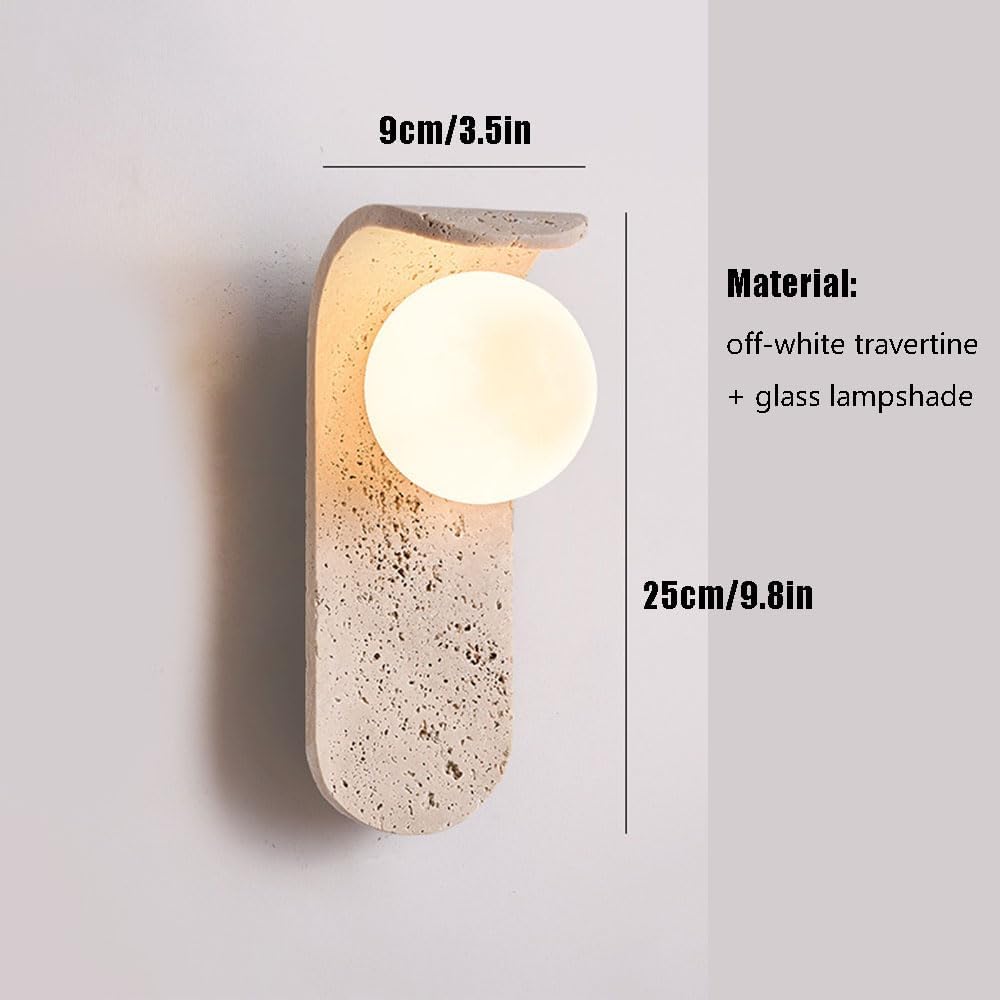 Wall Mounted Reading Lamp Home Decor Living Room Wall Mount Sconce Set of 2 G9 Wall Decor Yellow Travertine Stone Wall Mount Lamp Bedroom Wall Light Fixtures with Glass Ball