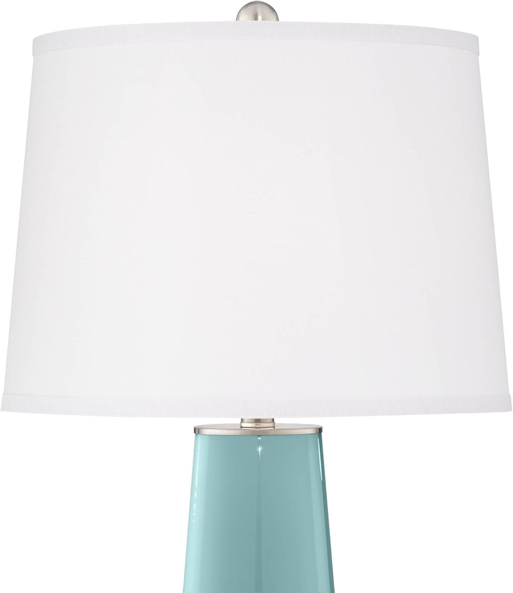 Color + Plus Leo 29 1/2' Tall Cylinder Modern Coastal End Table Lamps Set of 2 Raindrop Blue Brushed Nickel Finish Glass White Shade Living Room Bedroom Bedside Nightstand House Office Home Reading