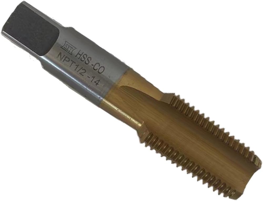 NPT Tap Pipe Thread,High Speed Steel Cobalt-Titanium Coating,Inch Straight Flute Taps – NPT Threading Tools for Pipe Work DRINYOUNG (Straight 1/2'-14 NPT Qty 5)