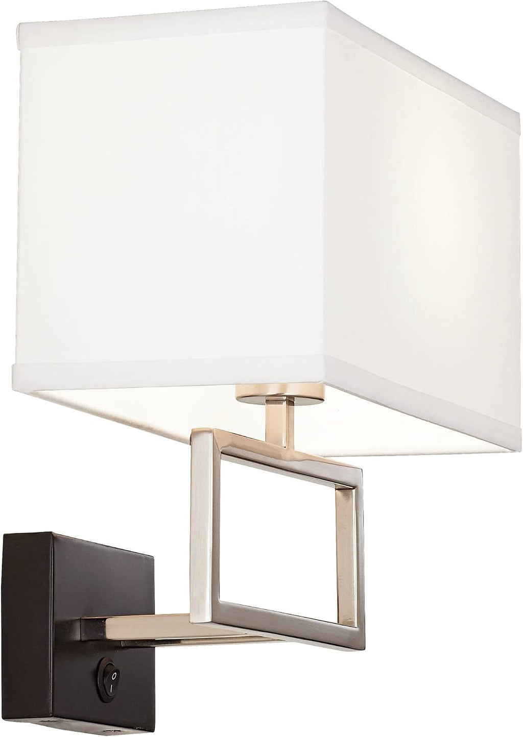 Possini Euro Design Trixie Modern Wall Lamps Set of 2 Brushed Nickel Plug-in 12' Fixture Rectangular Cotton Blend Fabric Shade for Bedroom House Reading Living Room Home