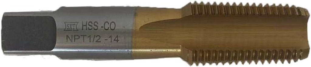 NPT Tap Pipe Thread,High Speed Steel Cobalt-Titanium Coating,Inch Straight Flute Taps – NPT Threading Tools for Pipe Work DRINYOUNG (Straight 1/2'-14 NPT Qty 5)