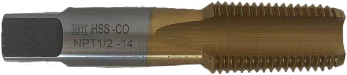 NPT Tap Pipe Thread,High Speed Steel Cobalt-Titanium Coating,Inch Straight Flute Taps – NPT Threading Tools for Pipe Work DRINYOUNG (Straight 1/2'-14 NPT Qty 5)