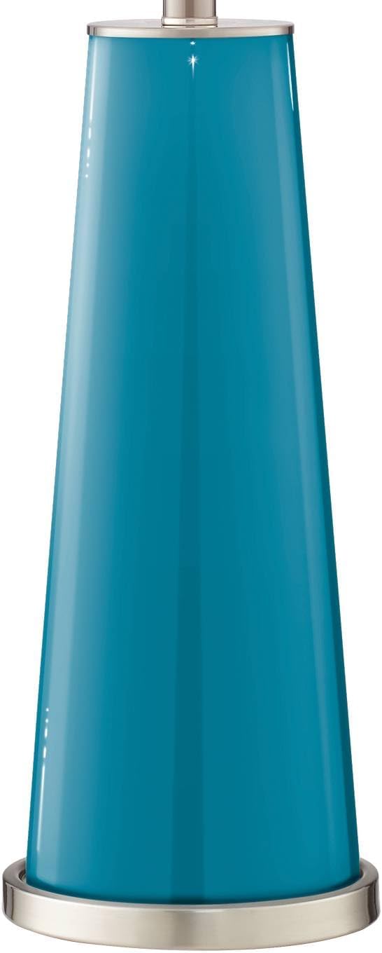 Color + Plus Leo Modern Table Lamps 29 1/2' Tall Set of 2 Caribbean Blue Sea Glass Tapered Column Plain White Drum Shade for Bedroom Living Room House Home Bedside Nightstand Office Family