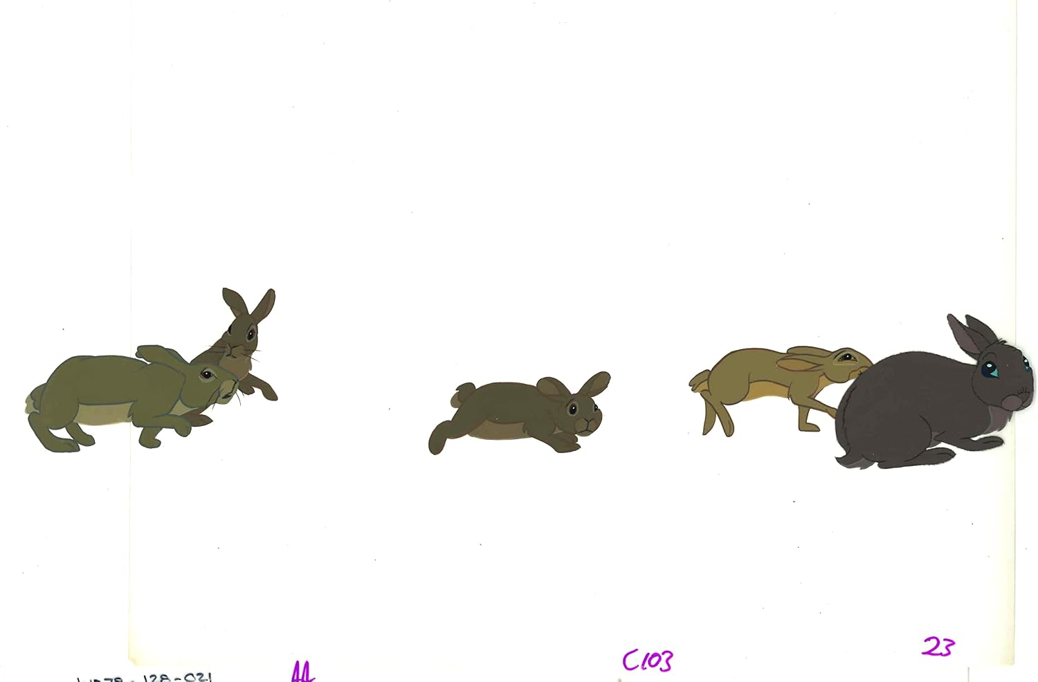 Watership Down 1978 Production Animation Cel with Linda Jones Seal and Coa 128-21 Multiple Rabbits