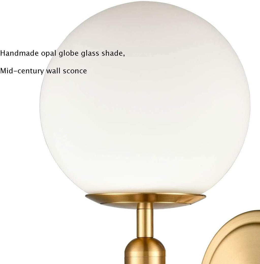 DIRYZON EUL Mid-Century Modern Wall Sconce Golden Globe Glass Wall Light for Bedroom Bathroom Set of 2