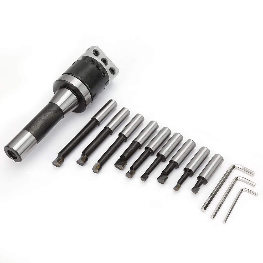 13 Pcs Indexable Metal Lathe Turning Tool, Boring Head Set, Carbide Boring Bar Set, Carbon Steel, Suitable for Semi Finishing and Finishing, Most Kinds of Lathe