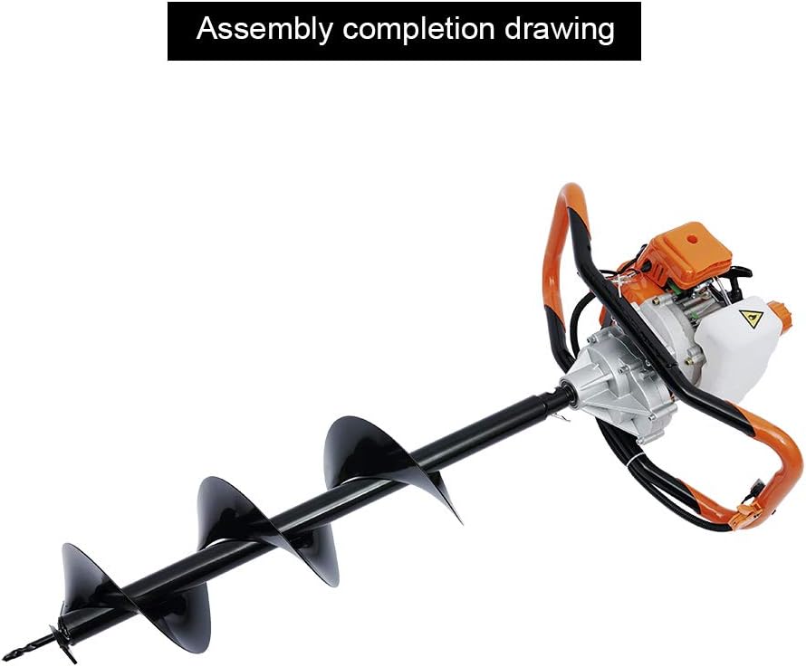 Fence Earth Auger, Petrol Borer 52cc 2-Stroke Post Hole Digger+Drill Bits 4' 6' 8' Bar Single Cylinder Air-Cooled System One Man Fence Earth Auger (US Stock) (2.3HP)