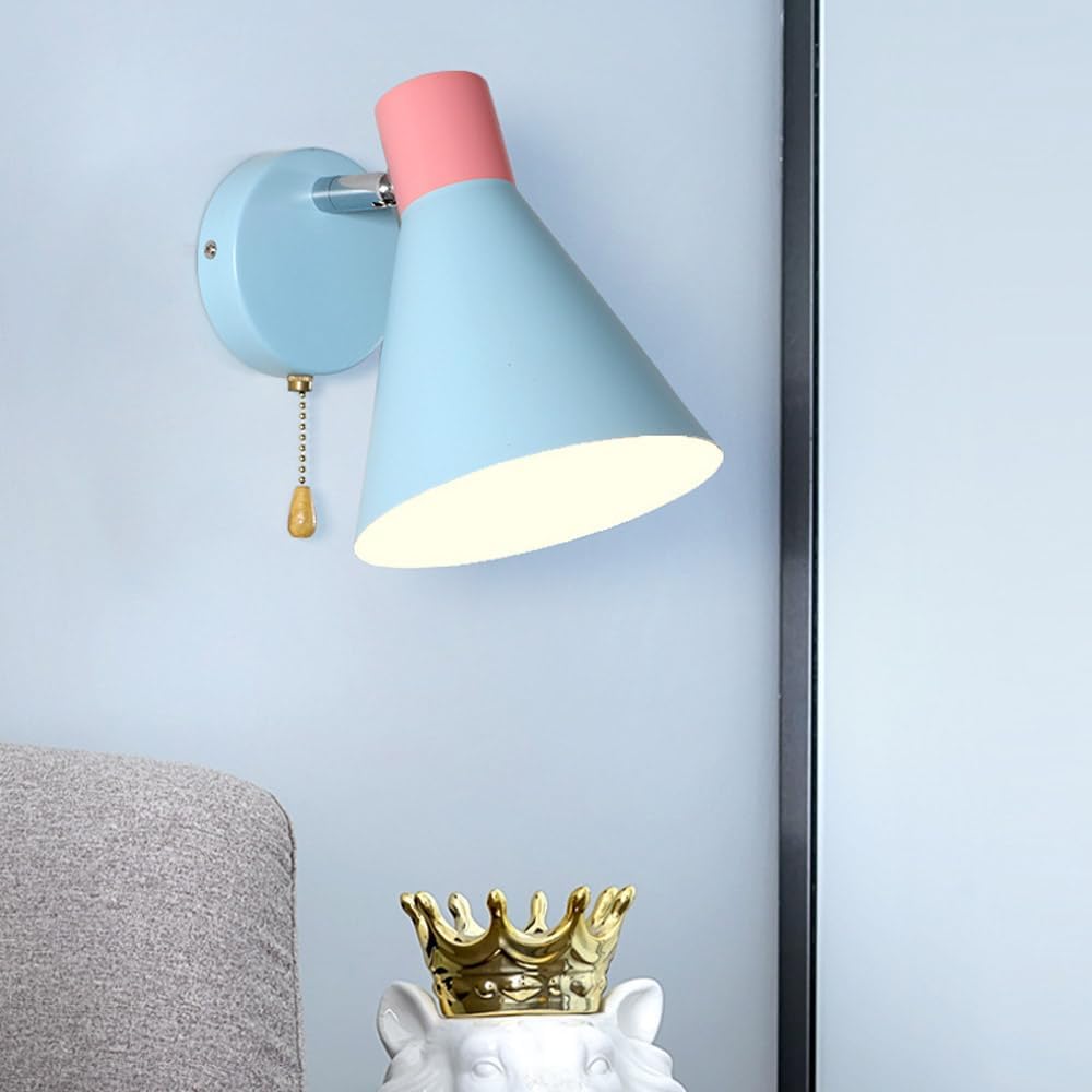 Wall Sconces Lighting Set of 2 for Bedroom, Blue Macaron Wall Lamp E27 Nordic Modern Wall Light Fixtures with Switch, Adjustable Bedside Wall Lights for Hallway Living Room Restaurant Offi