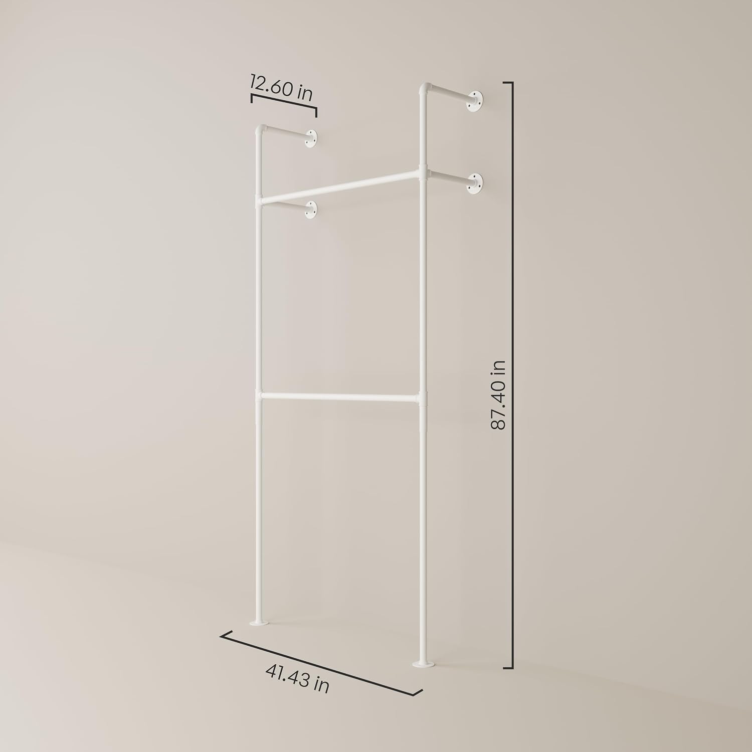 pamo Industrial Pipe Clothing Rack White Metal - 1100 lbs Capacity - Wall-Mounted Clothes Racks for Hanging Clothes - Modern Walk-In Closet