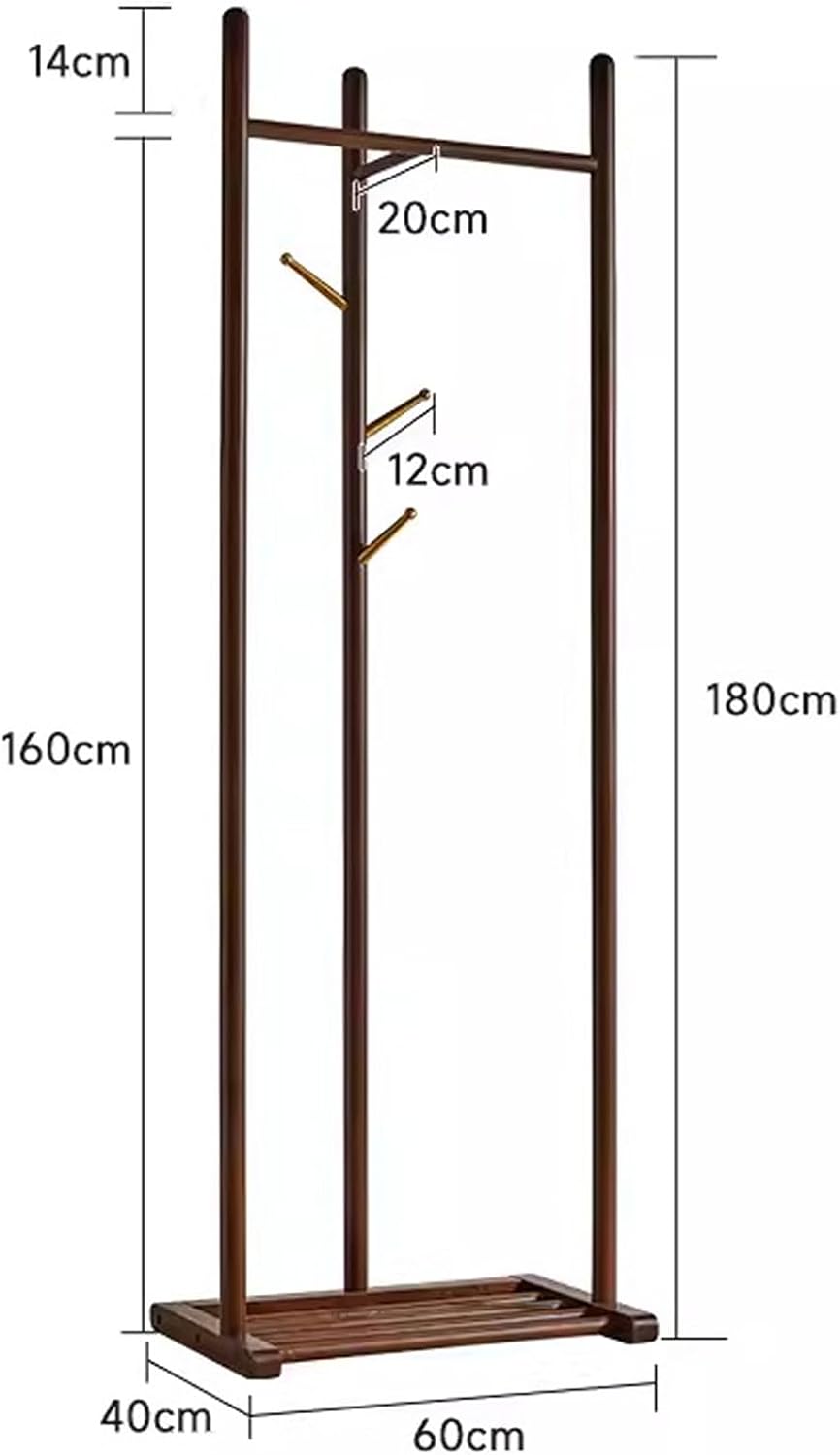 Bamboo Garment Rack, Sturdy Clothing Rack for Hanging Clothes, Clothing Organizer Hat Tree with Storage Shelves and Hanging Hooks, Suitable for Bedroom, Office, Living Room