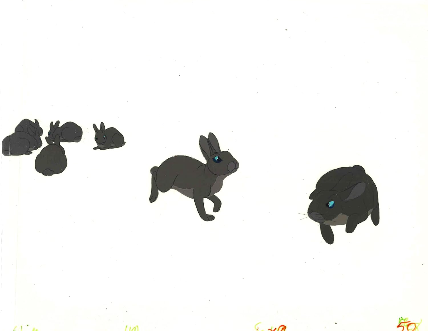 Watership Down 1978 Production Animation Cel with Linda Jones Seal and Coa 128-25 Multiple Rabbits