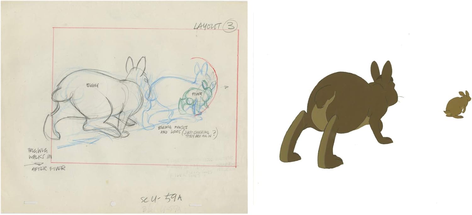 2 Lot from Watership Down Fiver and Bigwig 1978 Animation Cel and Layout Drawing 127-35