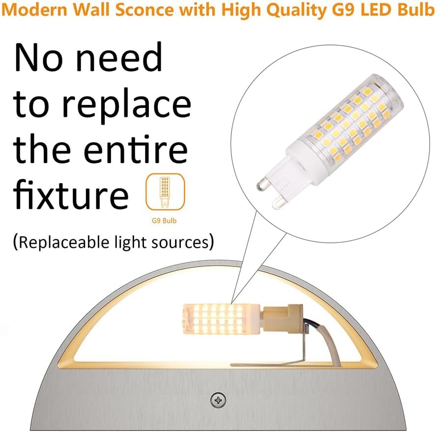 Aipsun 4 Pack Nickel Modern LED Wall Sconce Hardwired Indoor Wall Lights Up and Down Wall Mount Light for Living Room Bedroom Hallway Corridor Conservatory Warm White 3000K(with G9 Bulbs)