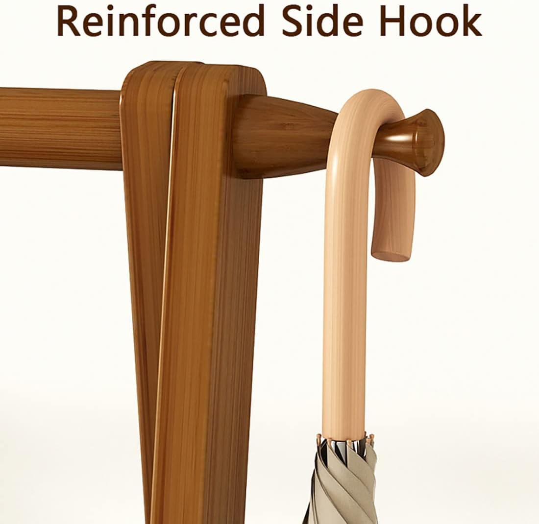 Coat Rack, Bamboo Garment Rack 2 Tier Storage Shelves Clothes Hanging Rack Free-Standing Multifunctional Clothing Rack Portable Wardrobe Closet Organizer Max Load 70kg