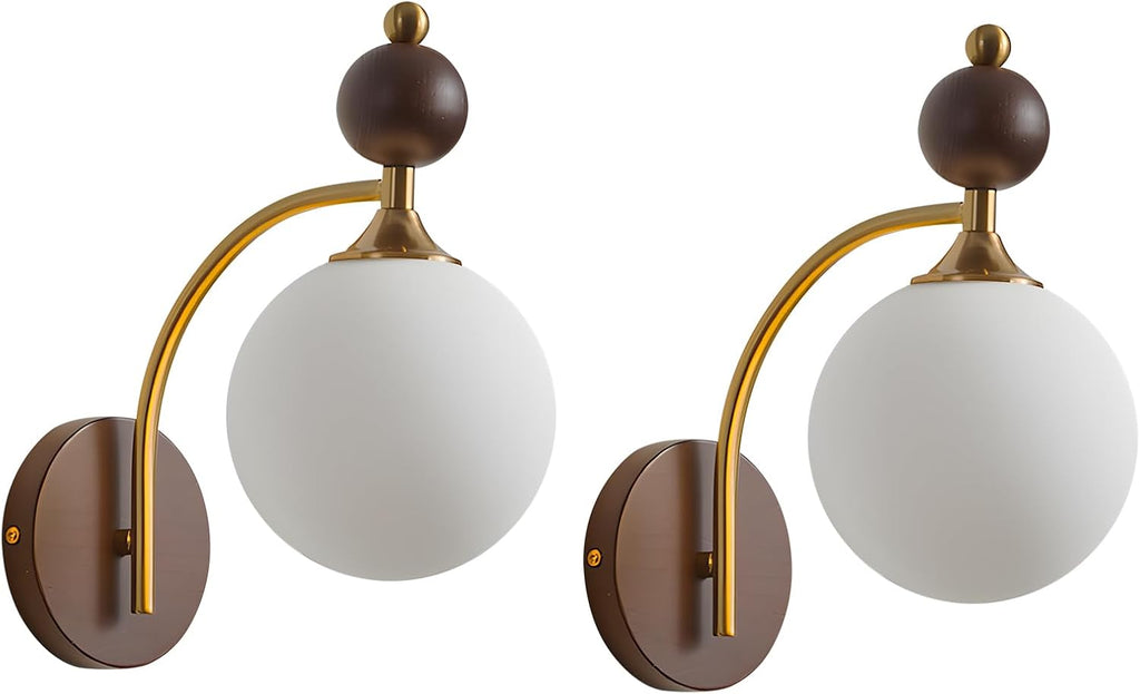 BOKT Wall Sconces Set of Two Hard Wired Vintage Gold and White Lampshade Light Fixtures Dining Room Glass Sconces Set of 2 Beside Wall Mounted Lamp for Kitchen Hallway