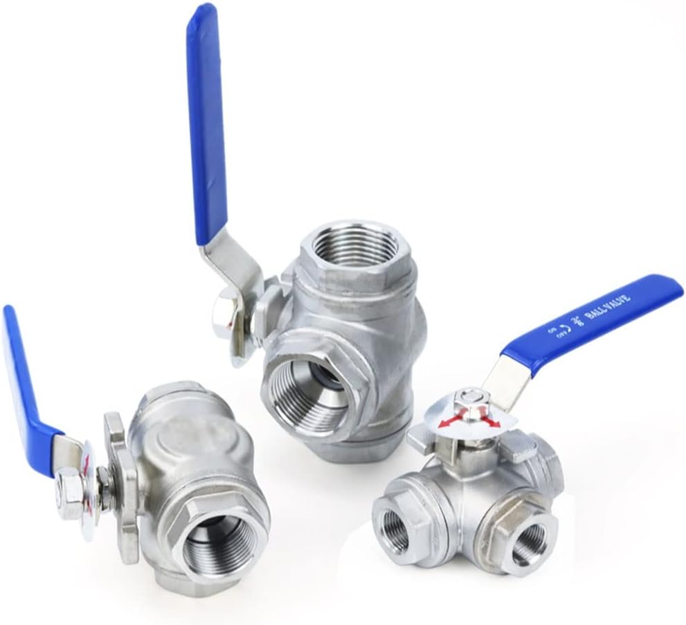 Garden Tap Connector Water Pipe Connectors, Stainless Steel 3-Way Ball Valve,T-Type L-Type 1/4' 3/8' 1/2' 3/4' 1' DN8- DN50 BSPT Female Thread Ball Valvees,1(T Type,DN10)