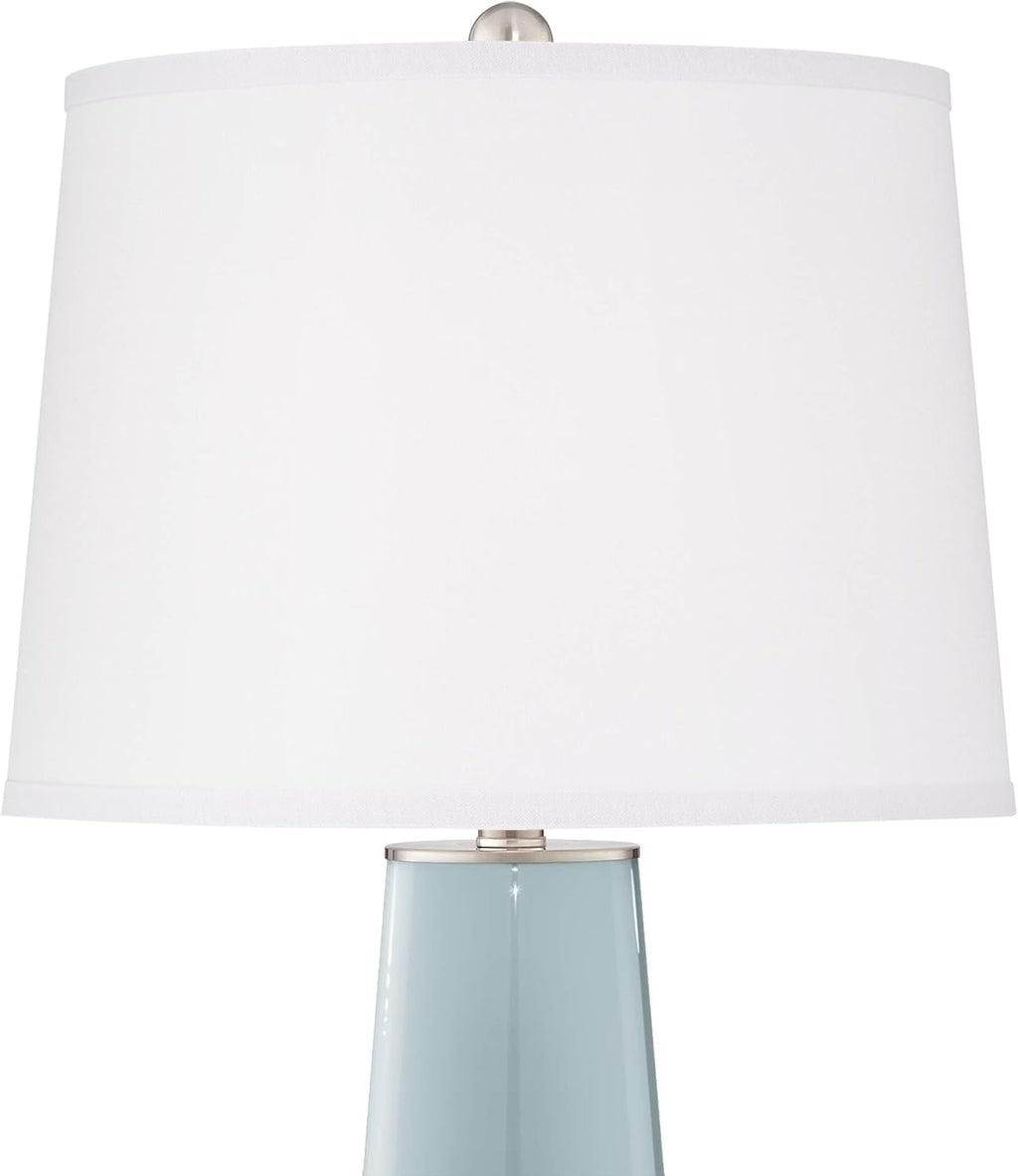 Color + Plus Leo Modern Table Lamps 29 1/2' Tall Set of 2 Rain Blue Gray Glass Tapered Column Plain White Drum Shade Decor for Bedroom Living Room House Home Bedside Nightstand Office Family