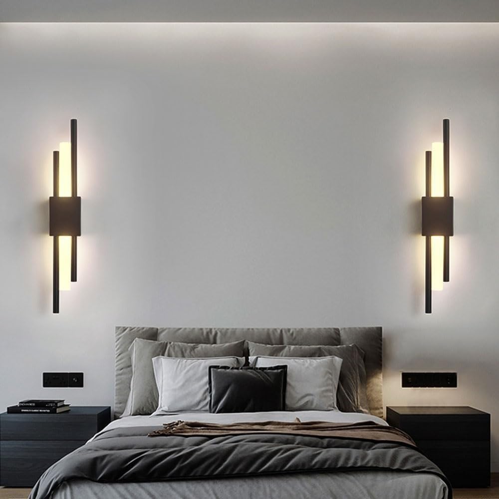 Black LED Linear Wall Light Long Light Sconces Wall Decor Set of 2 Indoor Strip Hallway Wall Lighting Gold Nordic Modern Bedroom Wall Mount Lamp for Bedside Living Room Bathroom
