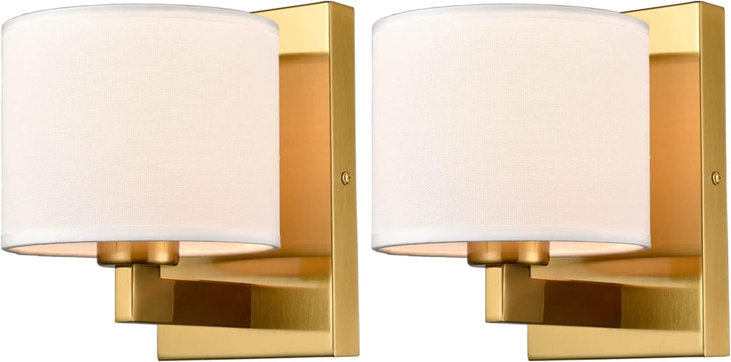 SAMTEEN Gold Wall Sconces Set of Two Mid Century Modern Brass Sconces Wall Lighting with Drum Shade Wall Lamp for Bedroom Hallway Foyer Living Room