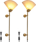 Alabaster Plug in Wall Sconce Set of Two, Natural Marble Wall Light, Wall Mounted Lamp with Plug in Switch E26 Base,Modern LED Wall Lamp for Living Room Dining Room Stairs Bedroom