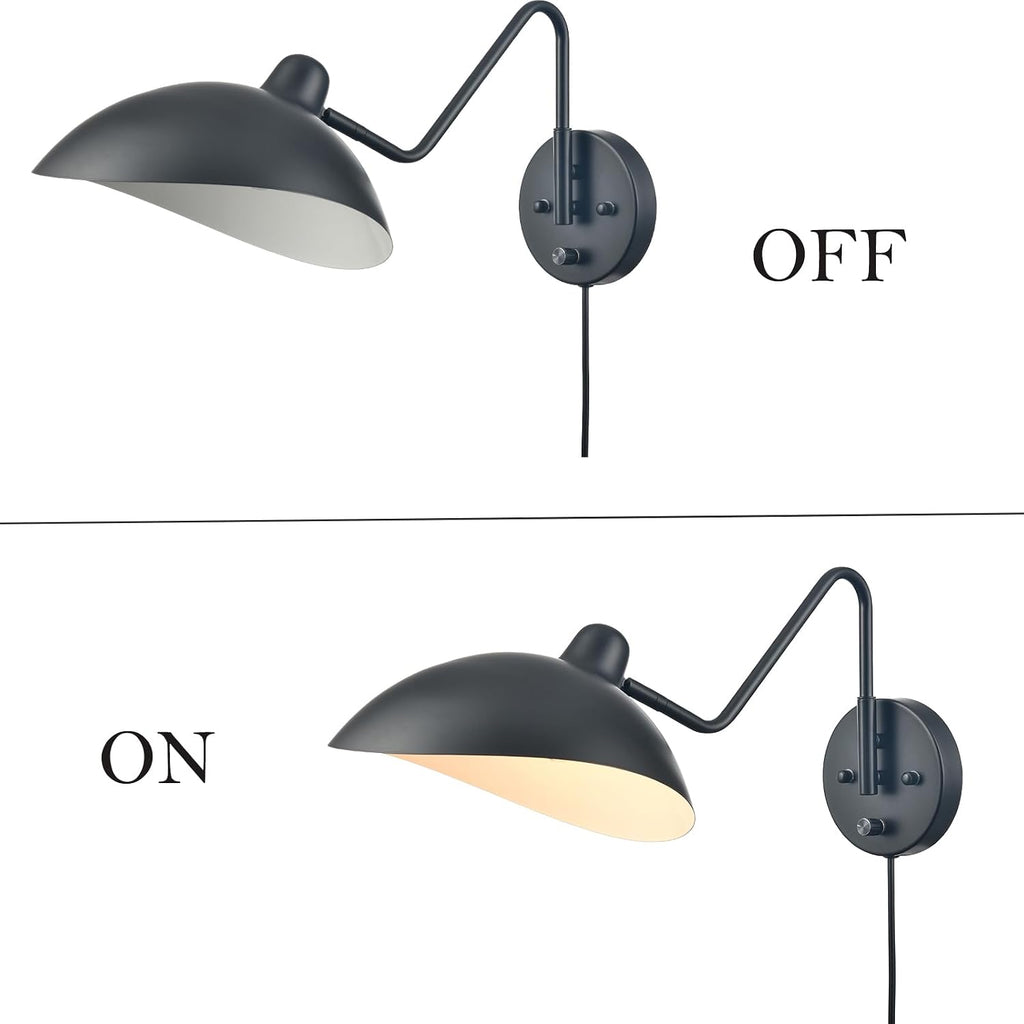 Plug in Wall Light Black Plug in Wall Sconces Set of 2 Swing Arm Wall Lamp Bedsides Hardwired On/Off Switch for Bedroom Living Room