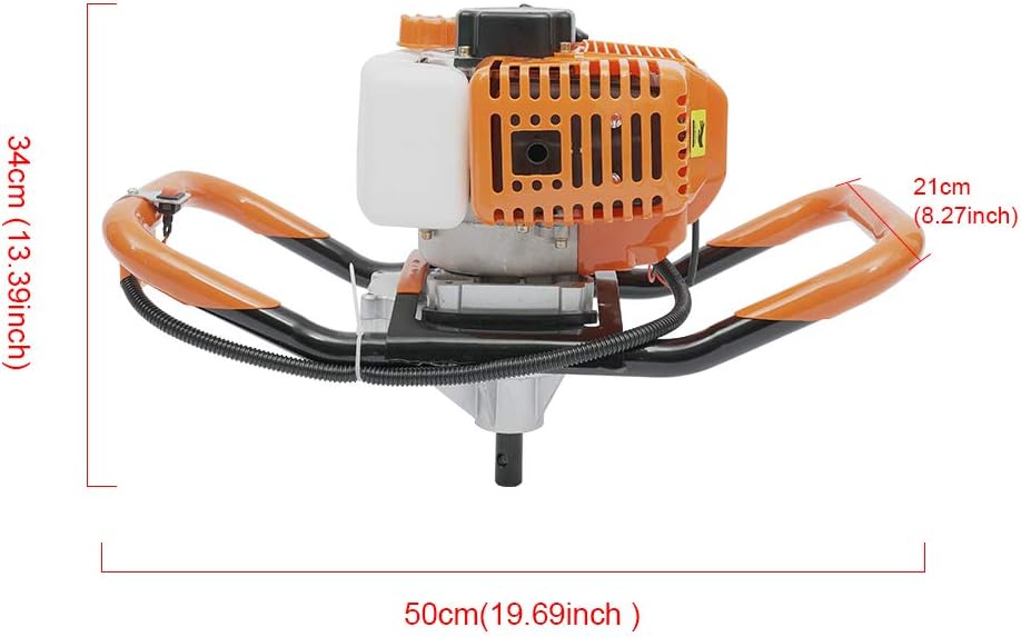 Fence Earth Auger, Petrol Borer 52cc 2-Stroke Post Hole Digger+Drill Bits 4' 6' 8' Bar Single Cylinder Air-Cooled System One Man Fence Earth Auger (US Stock) (2.3HP)